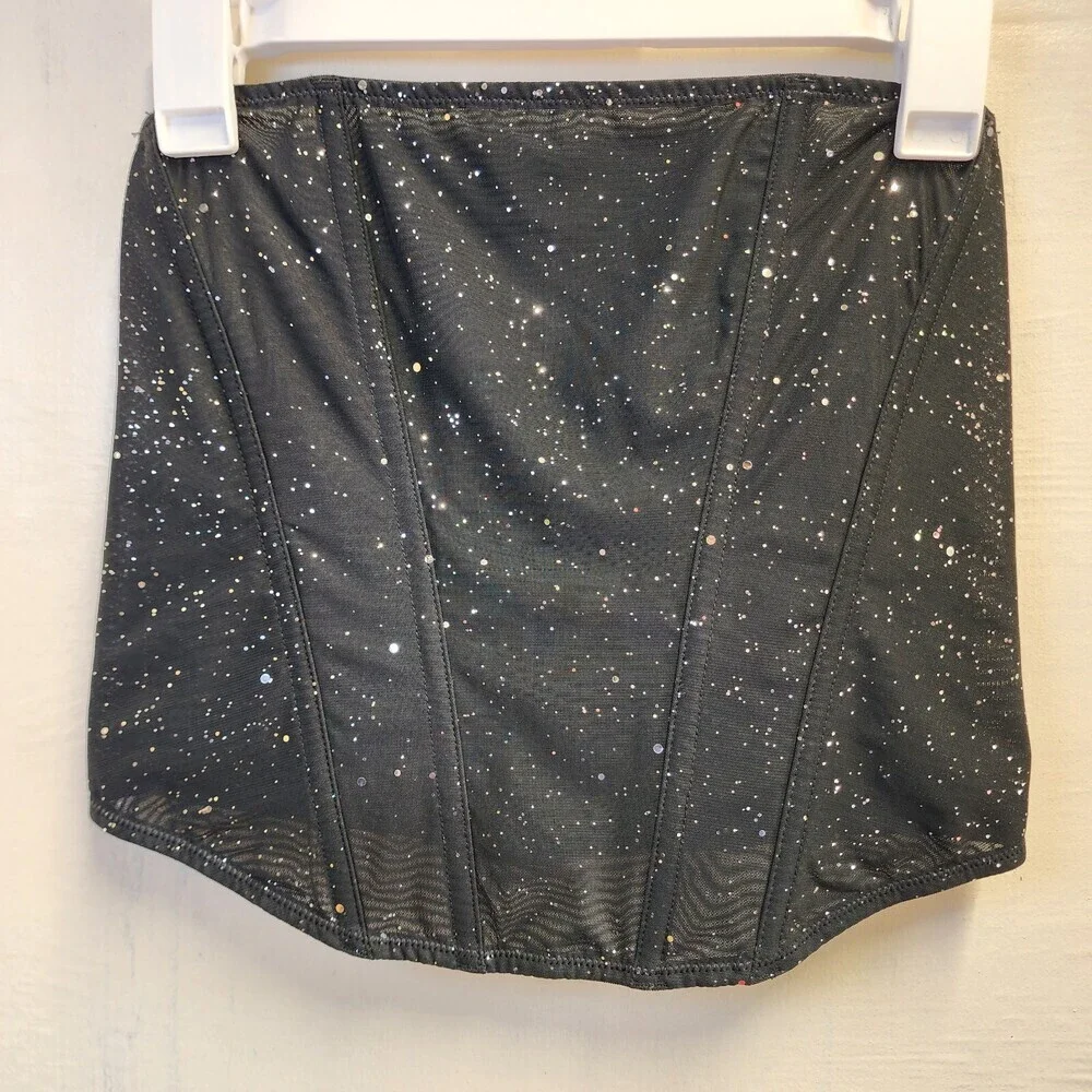 New Auden Women's Sexy Black Sparkly Corset Hook & Eye Size S